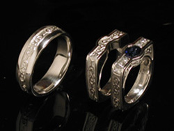 Wedding Set with Celtic Motif and Sapphire